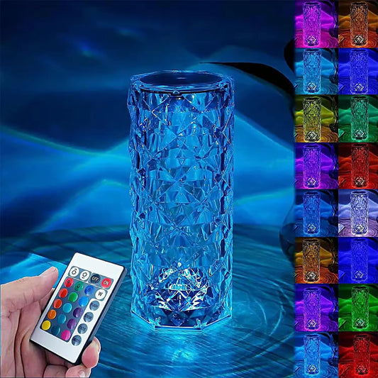 16-Color Crystal Rose Table Lamp – Romantic Diamond LED Atmosphere Light with Touch Adjustment