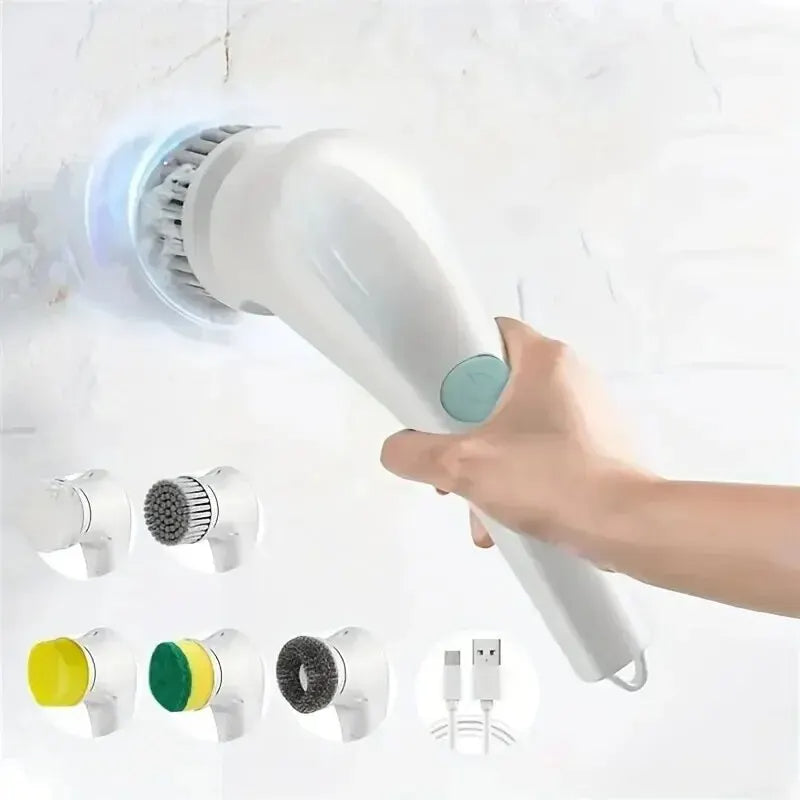 5 in 1 Electric Cleaning Brush Wireless USB Handheld Multifunctional Cleaning Tool For Bathroom Washing Kitchen Stove Shower