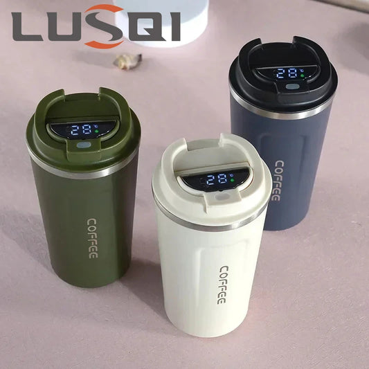 LUSQI 510ml Thermos Coffee Mug Stainless Steel Coffee Cup Temperature Display Vacuum Flask Water Bottle