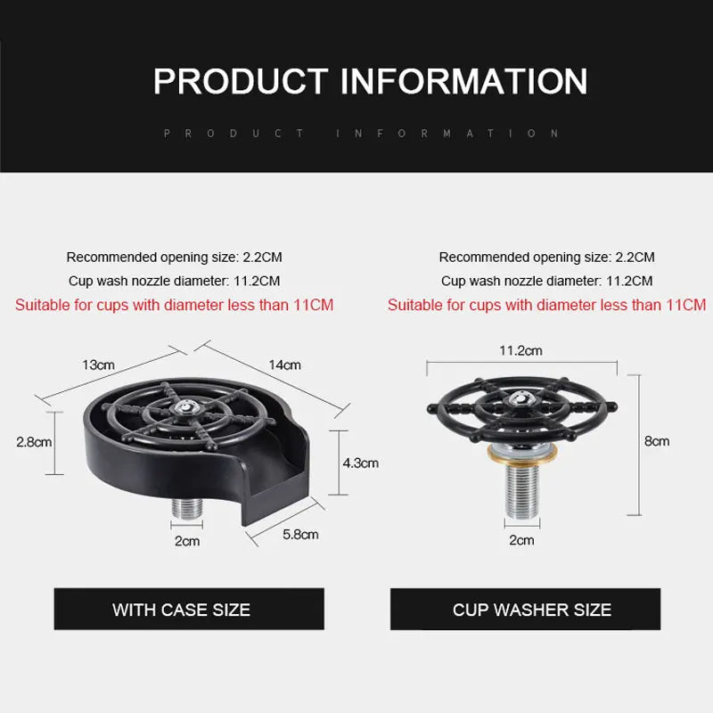 High-Pressure Glass Rinser - Automatic Cup Washer for Kitchen, Bar & Sink