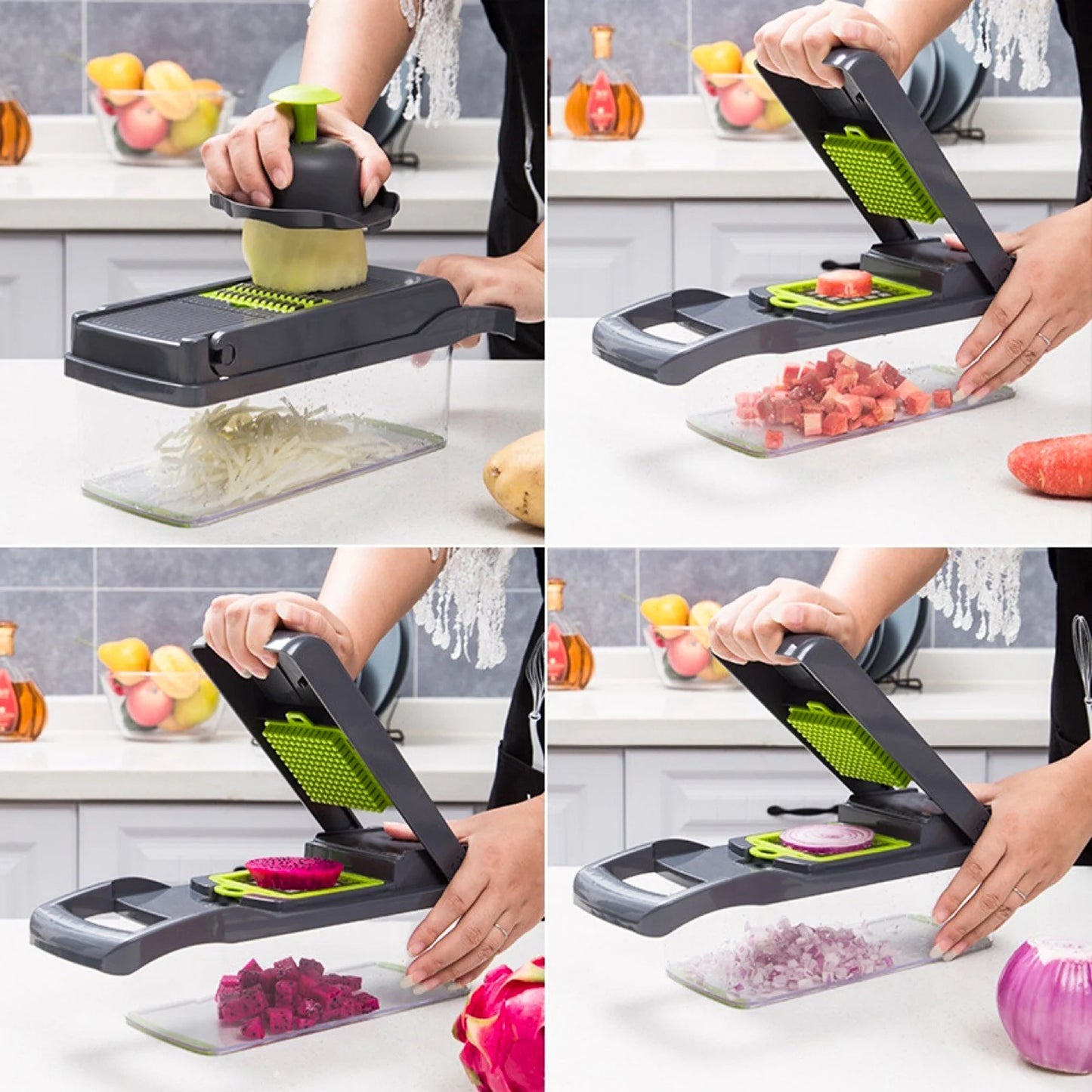 22 in 1 Vegetable Cutter with Container Veggie Choppers and Dicers Food Chopper Cutter for Onion Tomato Multi Kitchen Tool with Lemon Squeezer -13 Blades