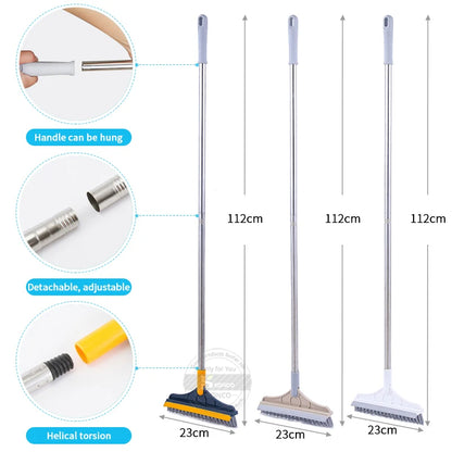 2-in-1 Floor Scrub Brush with Long Handle & Squeegee - Multi-Functional Cleaning Tool for Tiles, Kitchen, and Bathroom