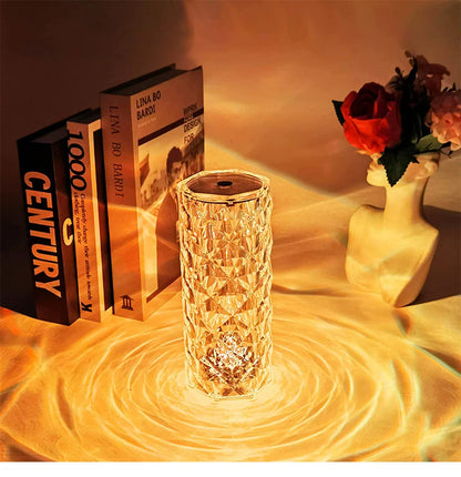 16-Color Crystal Rose Table Lamp – Romantic Diamond LED Atmosphere Light with Touch Adjustment