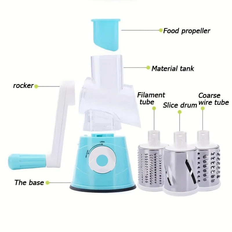 Vegetable Slicer Multifunctional Fruit Slicer TableTop Drum Grater Manual Food Grater, Roller Vegetable Grater, Potato Grater