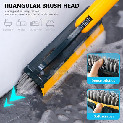 2-in-1 Floor Scrub Brush with Long Handle & Squeegee - Multi-Functional Cleaning Tool for Tiles, Kitchen, and Bathroom