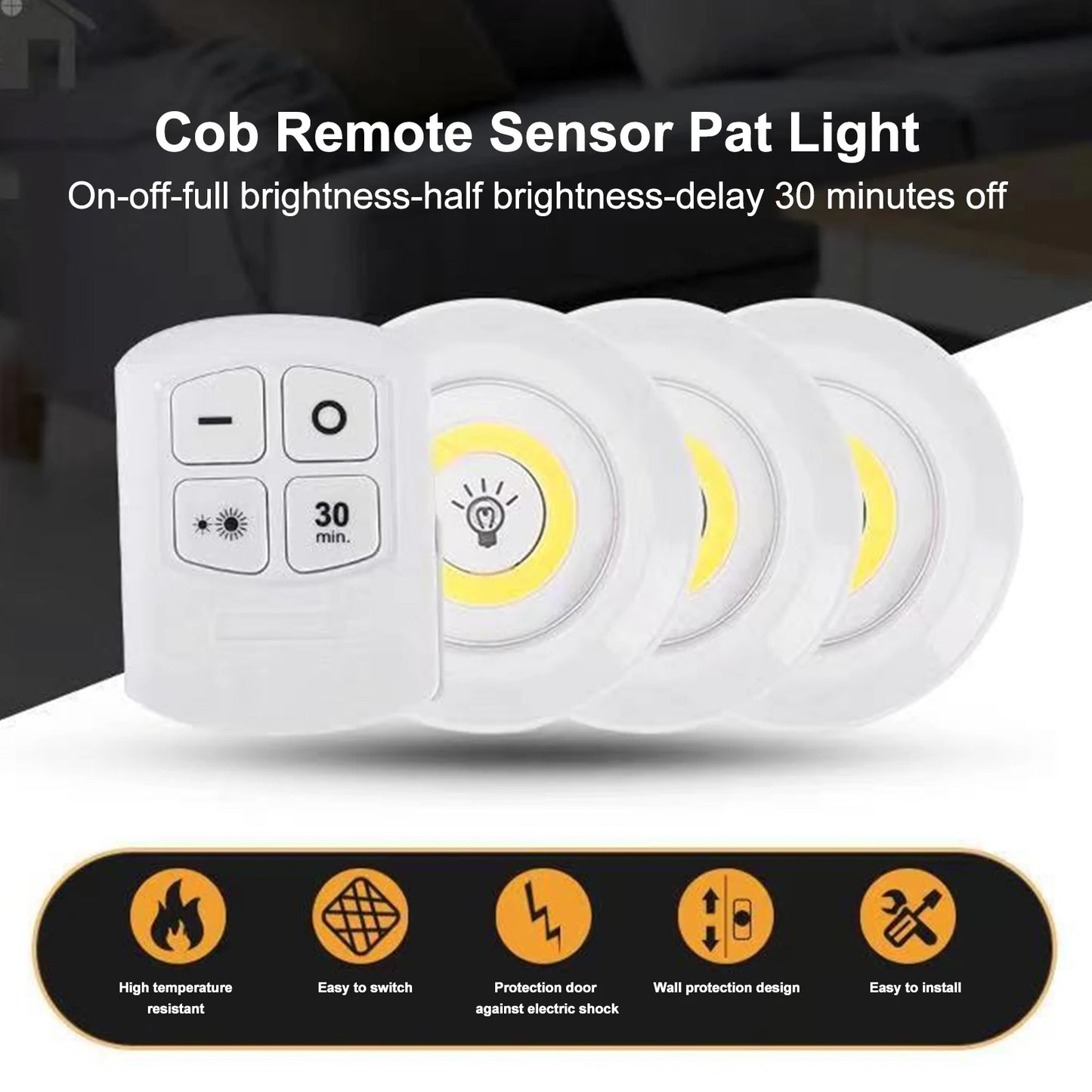 3Pcs Sensing Pat Light Warm White/White Pet House Light COB Remote Sensing Pat Light