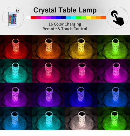 16-Color Crystal Rose Table Lamp – Romantic Diamond LED Atmosphere Light with Touch Adjustment