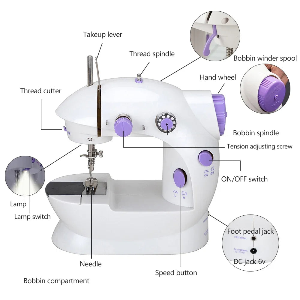 Household Sewing Machine Portable Electric Sewing Machines with Light and Speed Control for Beginner DIY Home Sewing Accessories