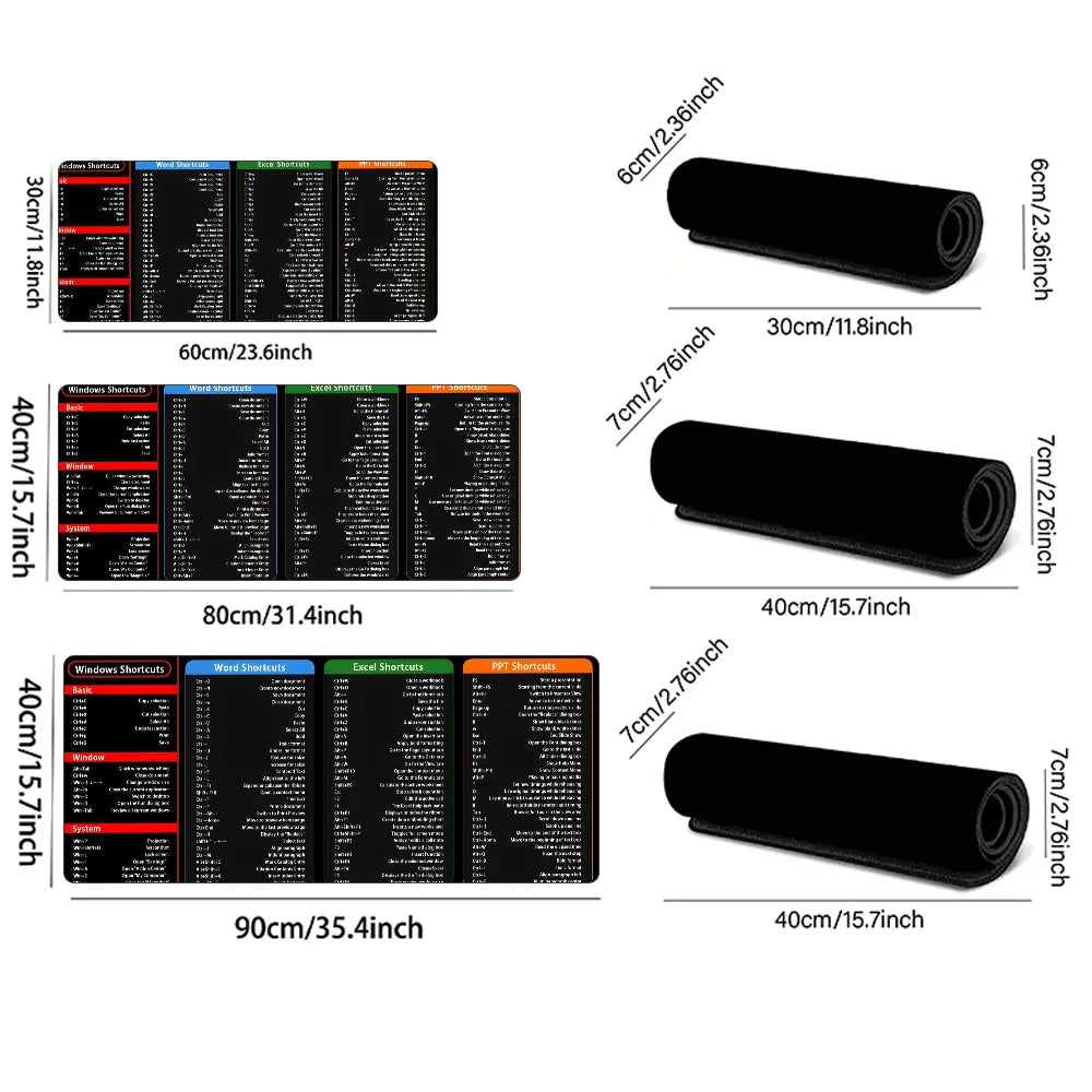 Excel Shortcuts Office Desk Mat Large Keyboard Shortcut Mouse Pad Non-Slip Mouse Pad Gift for Office Workers Students Christmas