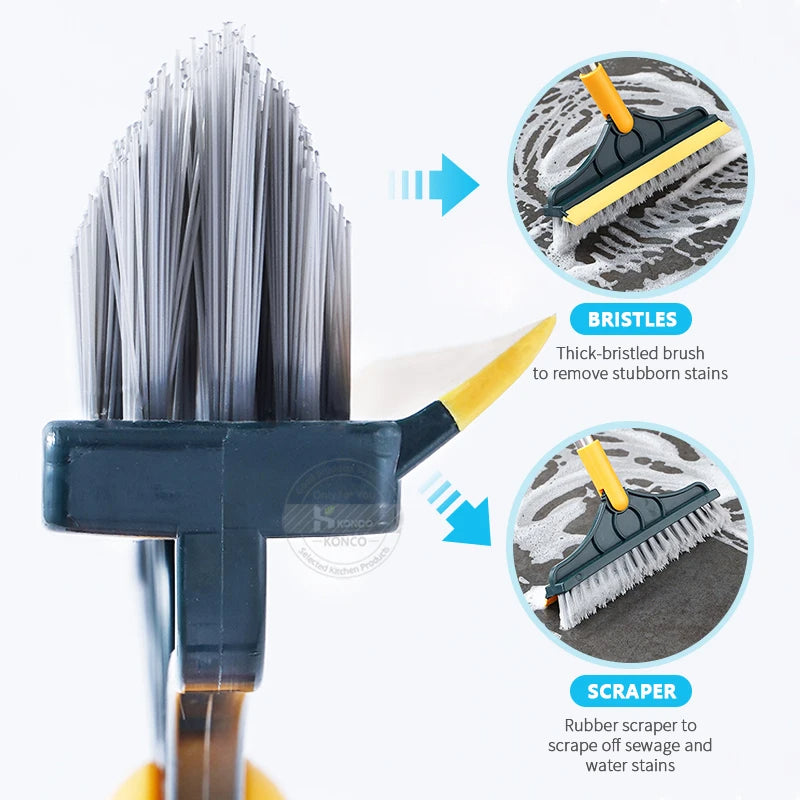 2-in-1 Floor Scrub Brush with Long Handle & Squeegee - Multi-Functional Cleaning Tool for Tiles, Kitchen, and Bathroom