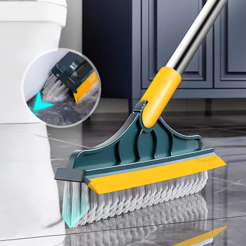 2-in-1 Floor Scrub Brush with Long Handle & Squeegee - Multi-Functional Cleaning Tool for Tiles, Kitchen, and Bathroom